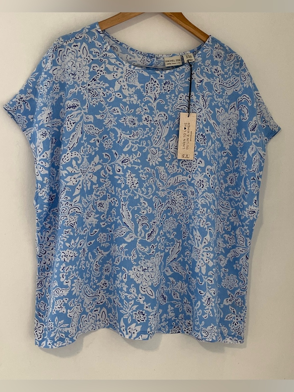 Rachel Zoe 100%Linen Light Blue Paisley Cap Sleeve Blouse - NWT